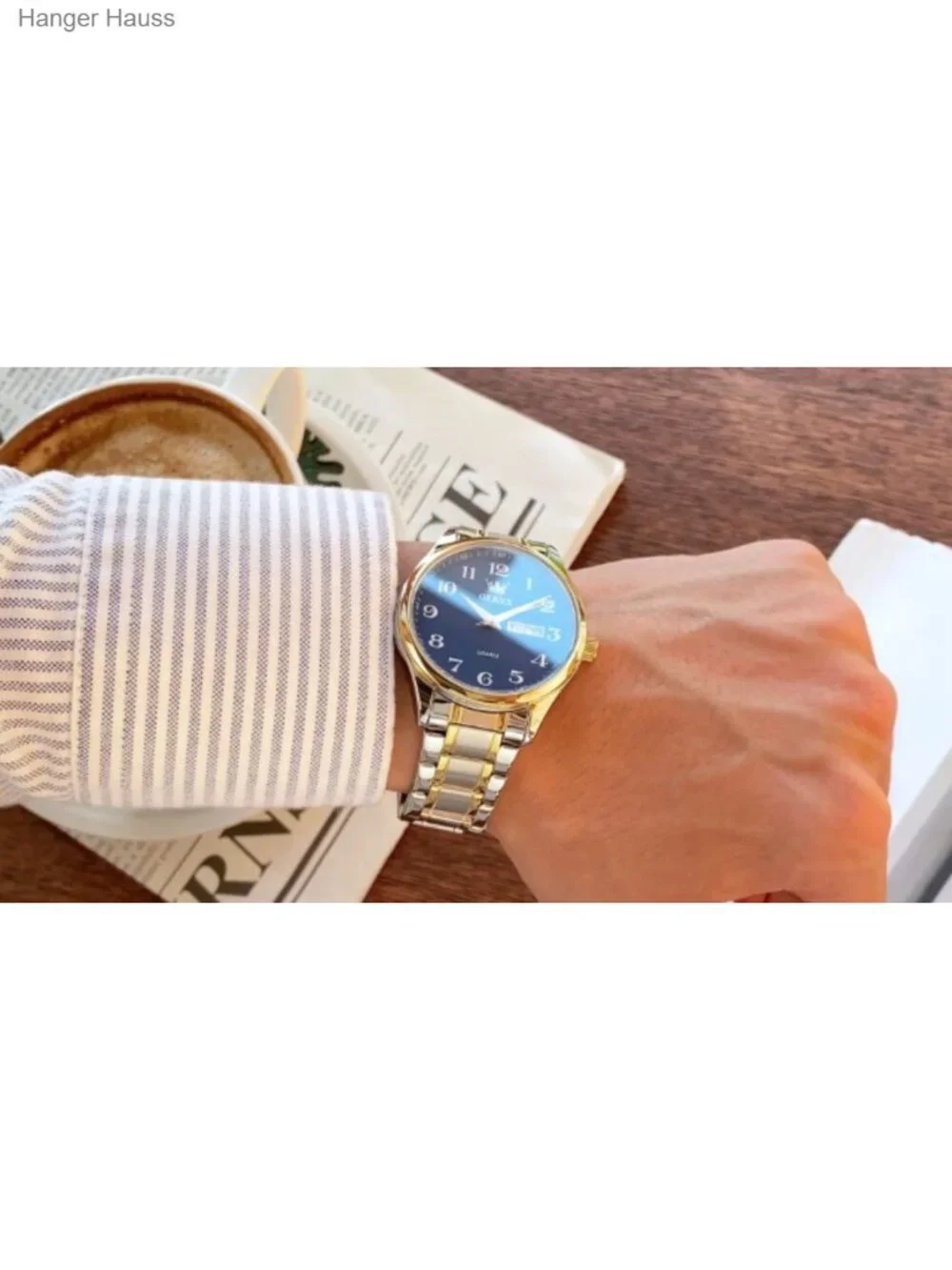 Men's Stainless Steel Casual Watch with Date Window, Classic Round Dial